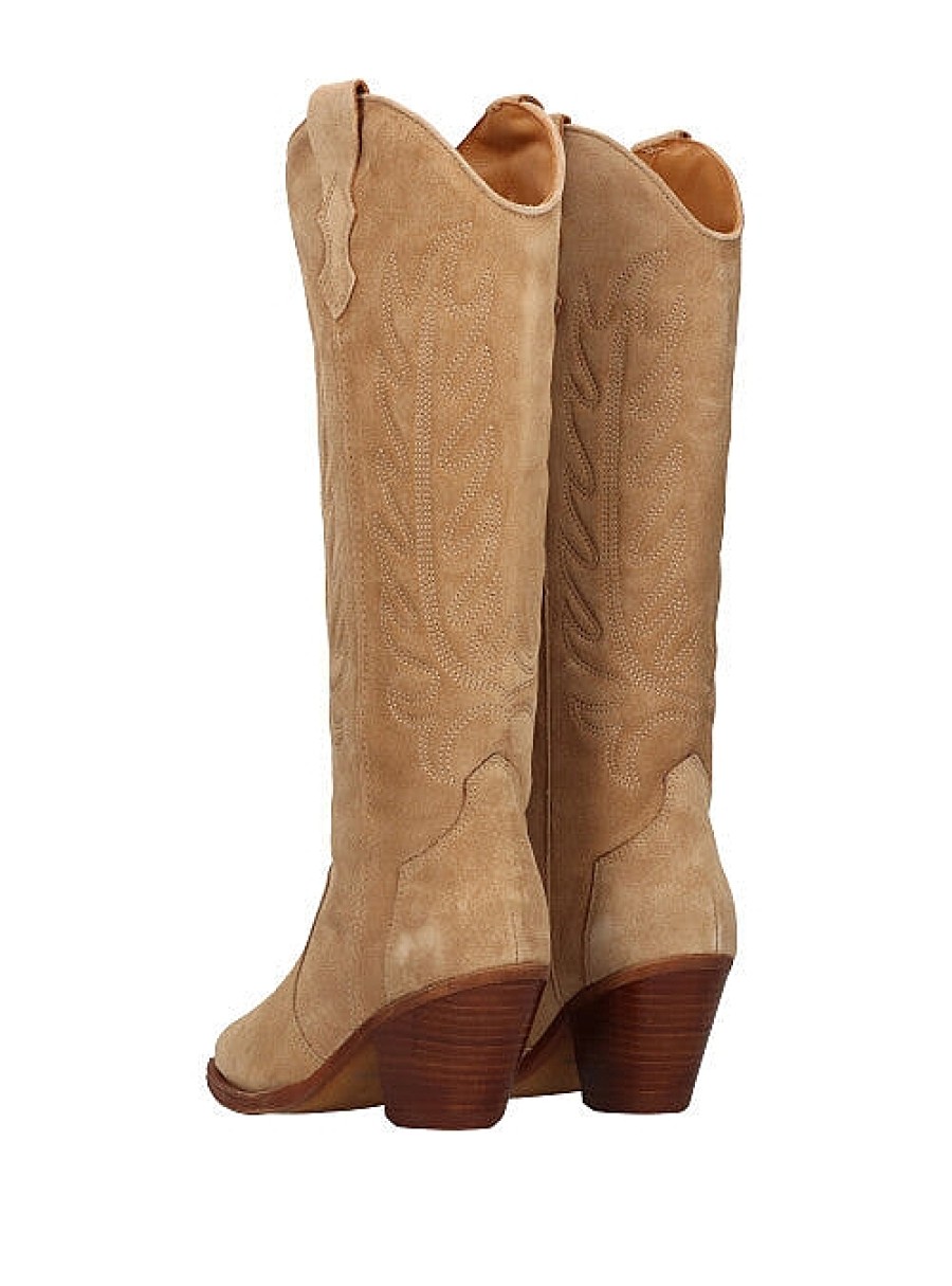 Calzado ALPE | Bota Alta Cowboy Bordados Ante Beige