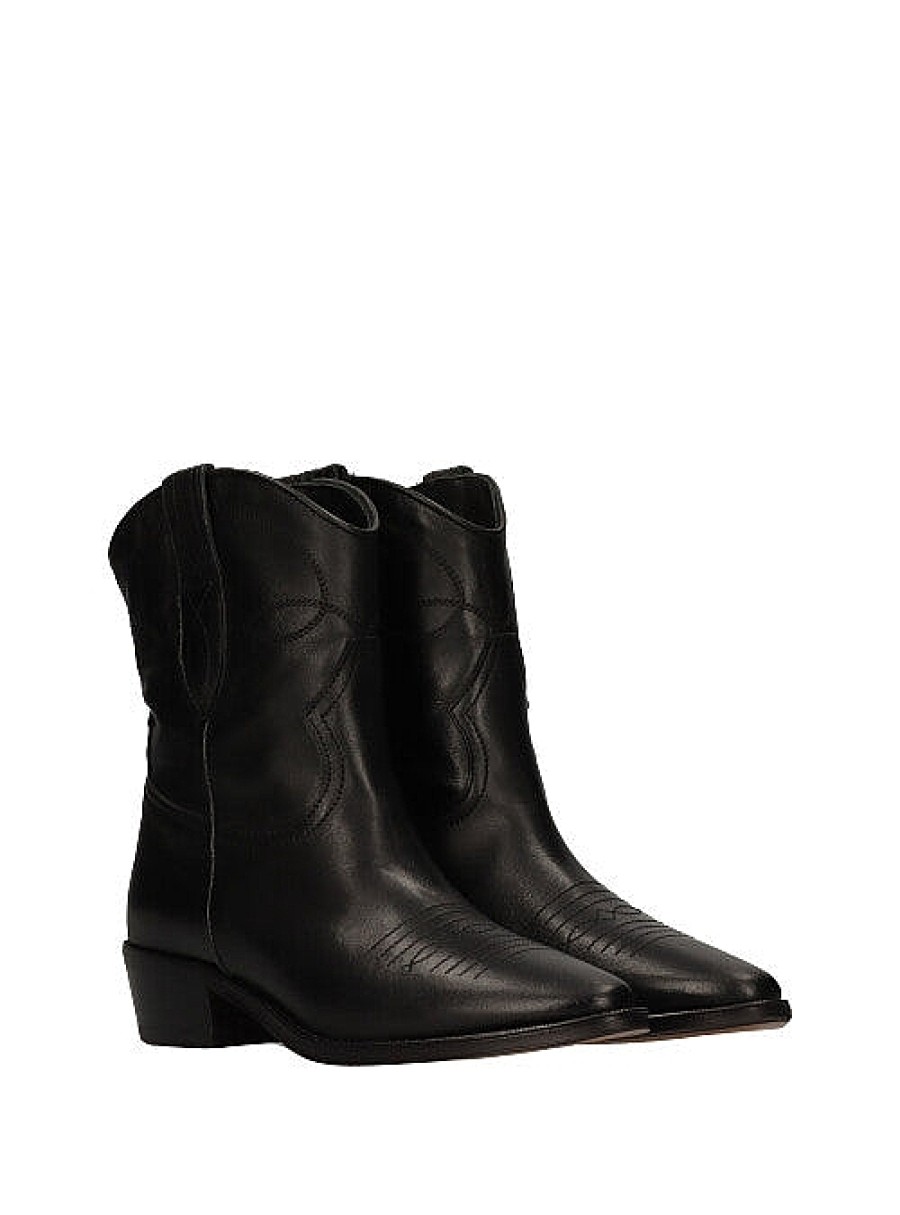 Calzado ALPE | Botin Cowboy Basic Bordados Piel Negro