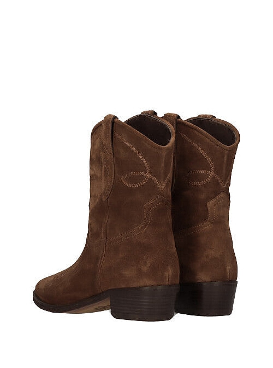 Calzado ALPE | Botin Cowboy Basic Bordados Ante Marron