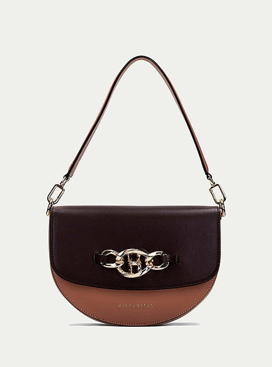 Bolsos HISPANITAS | Bolso Baguette Piel Combi Marron