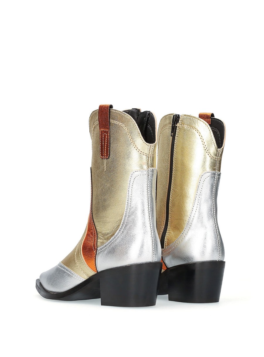 Calzado BRYAN | Botin Cowboy Metalizado Combi Naranja