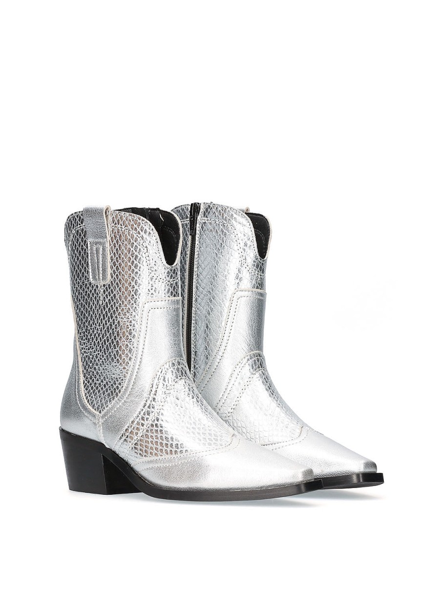 Calzado BRYAN | Botin Cowboy Metalizado Piel Plata