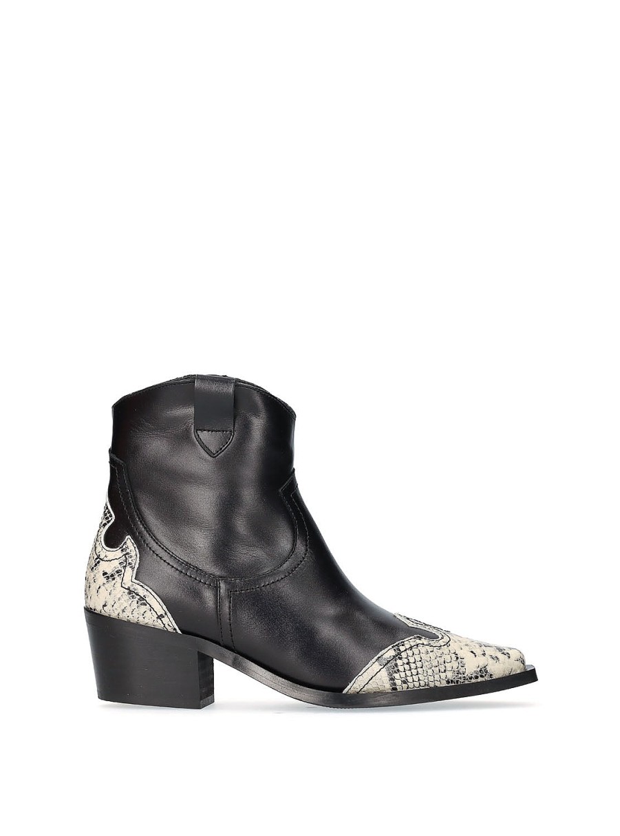 Calzado BRYAN | Botin Cowboy Combinado Serpiente Piel Negro