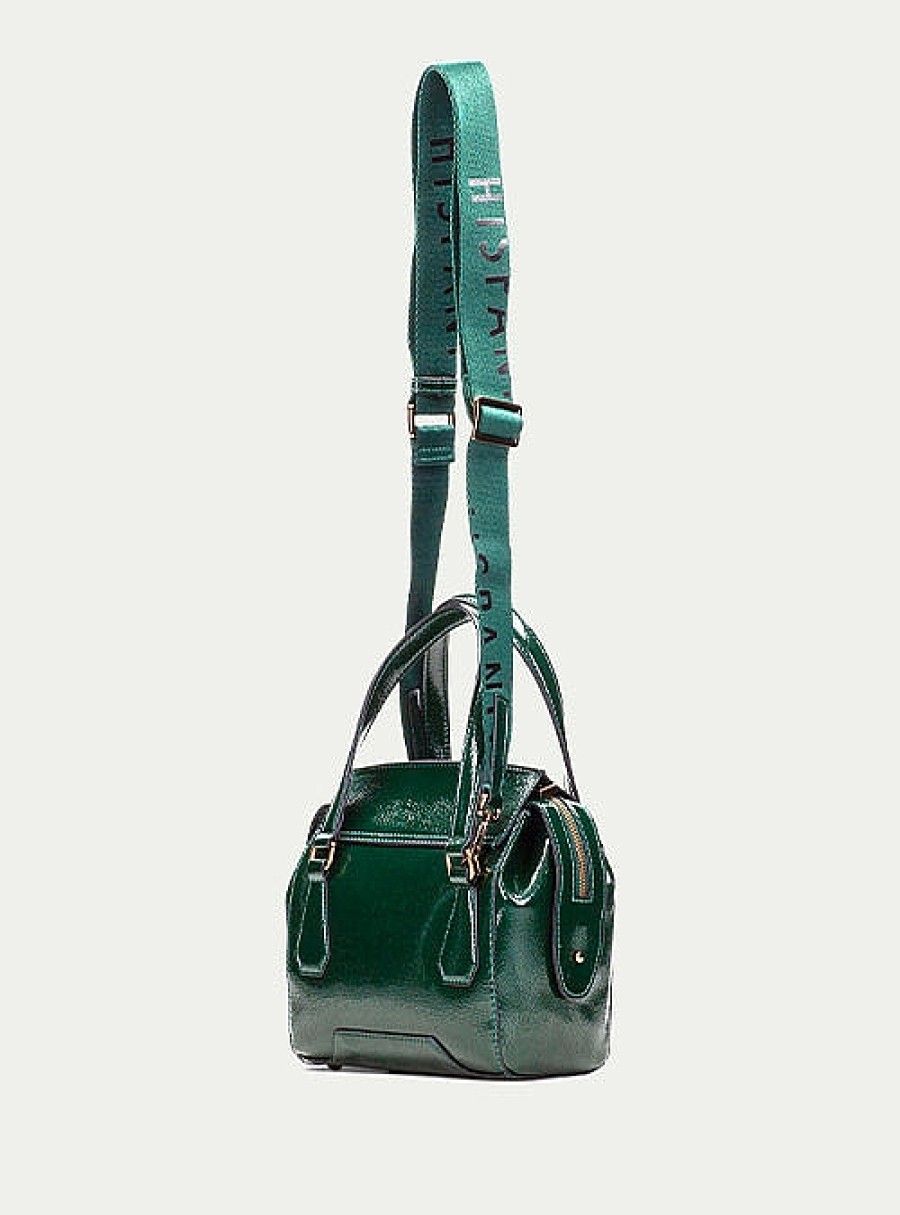 Bolsos HISPANITAS | Bolso Asa Corta Piel Efecto Charol Verde