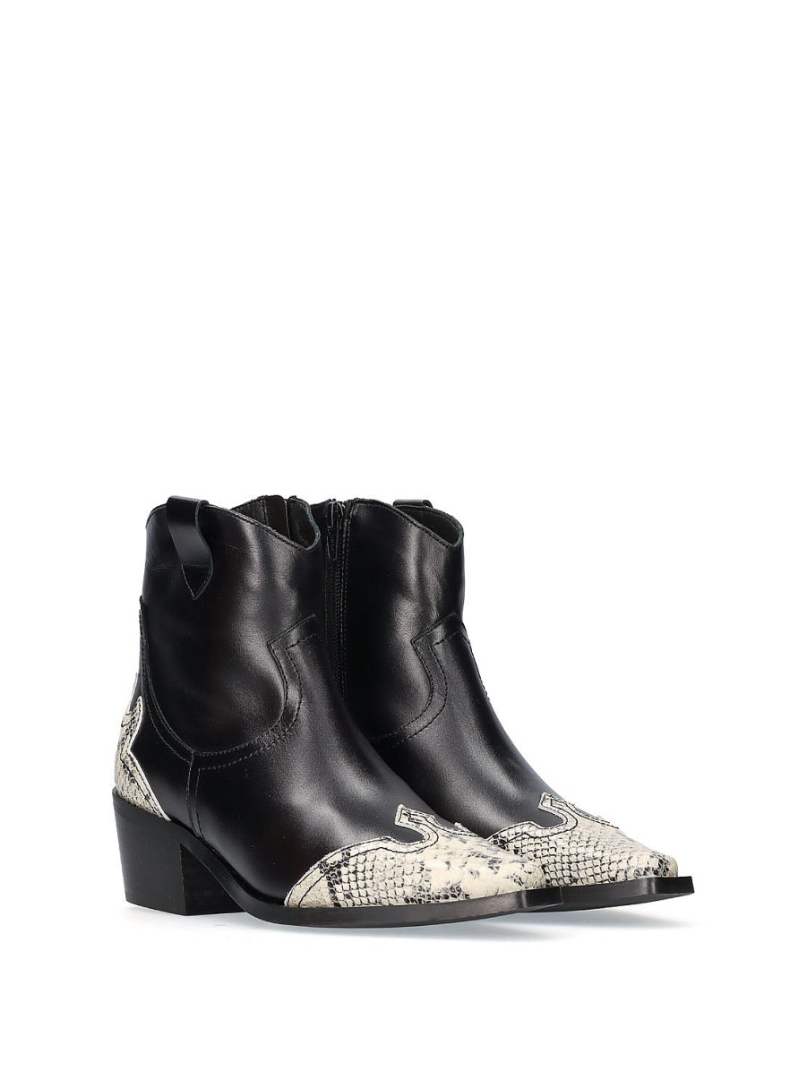 Calzado BRYAN | Botin Cowboy Combinado Serpiente Piel Negro