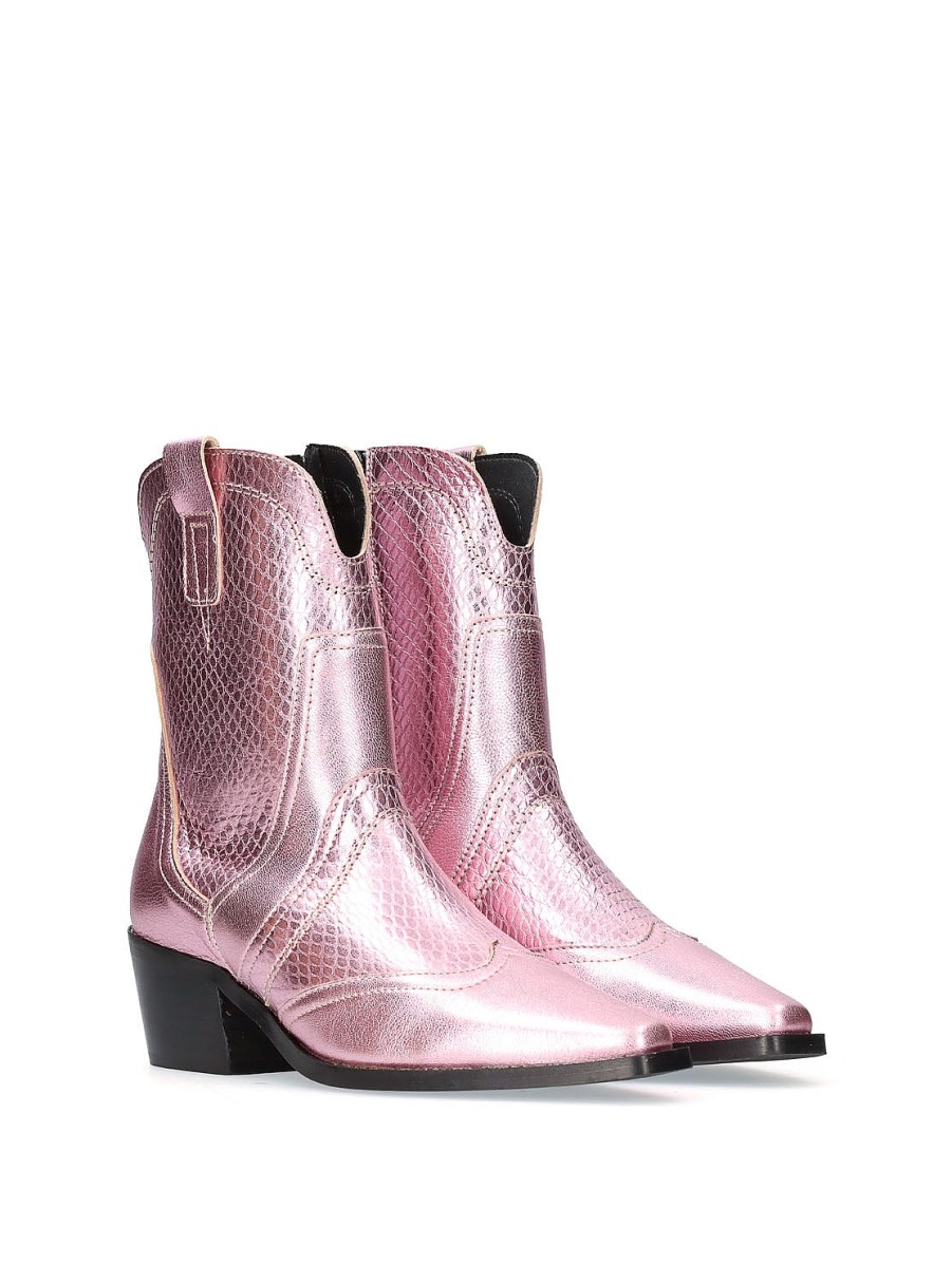 Calzado BRYAN | Botin Cowboy Metalizado Piel Rosa