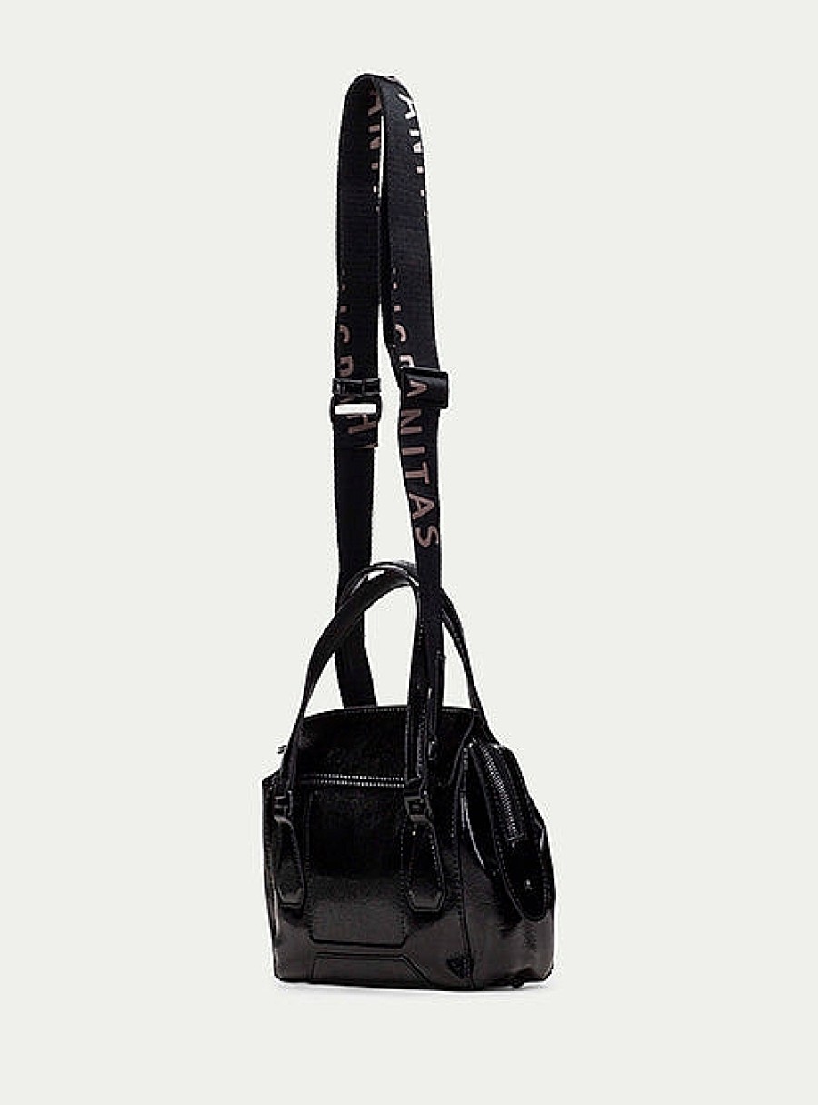 Bolsos HISPANITAS | Bolso Asa Corta Piel Efecto Charol Negro