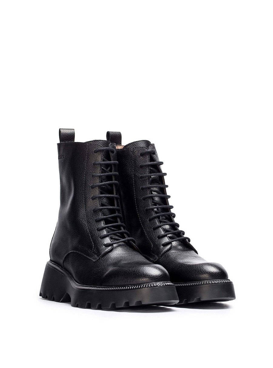 Calzado WONDERS | Botin Combat Piel Negro