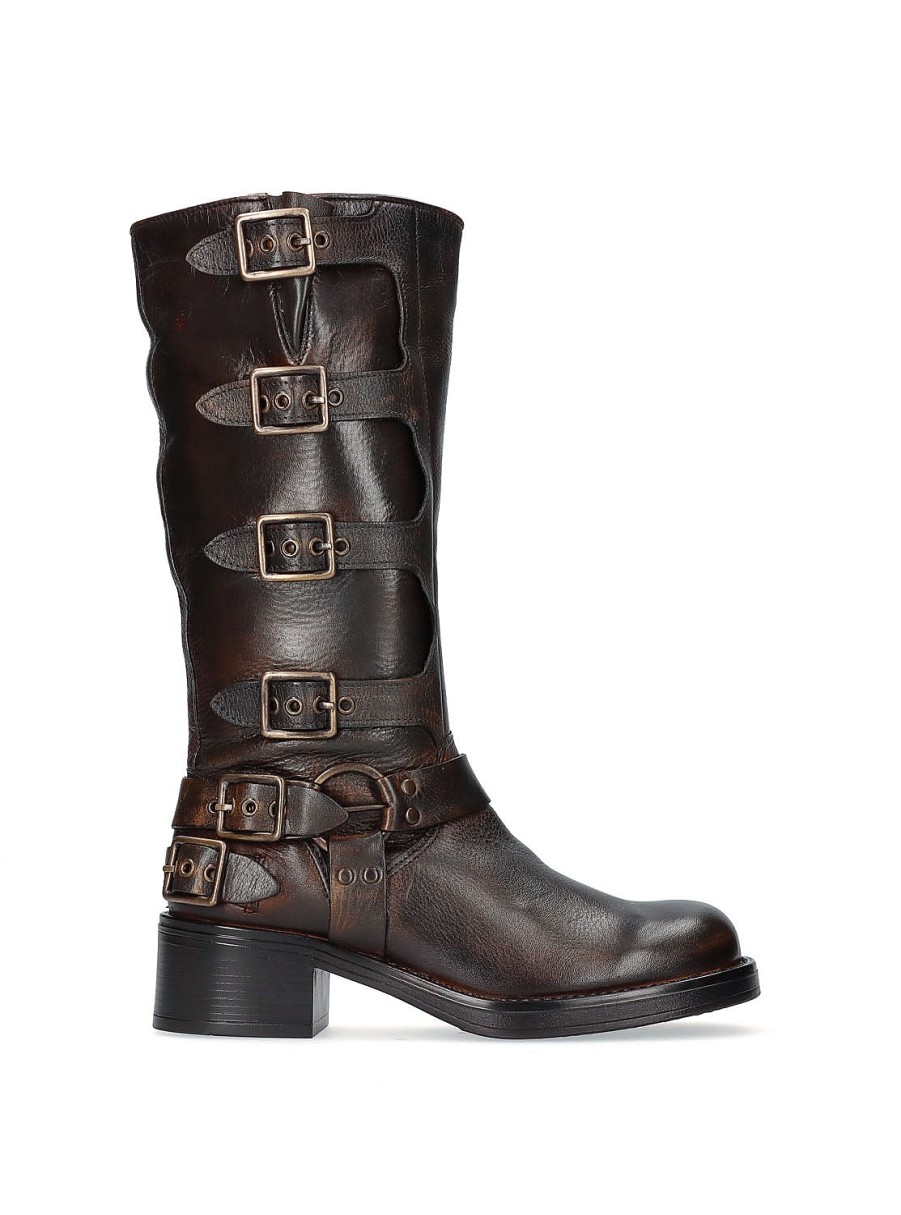 Calzado FELMINI | Bota Biker Maxi Piel Marron