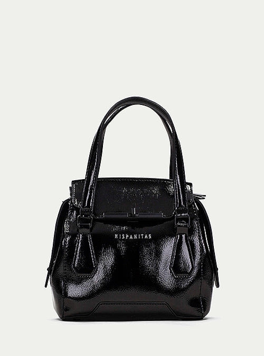 Bolsos HISPANITAS | Bolso Asa Corta Piel Efecto Charol Negro