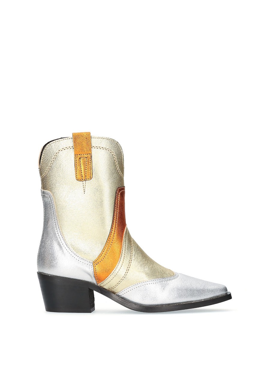 Calzado BRYAN | Botin Cowboy Metalizado Combi Naranja