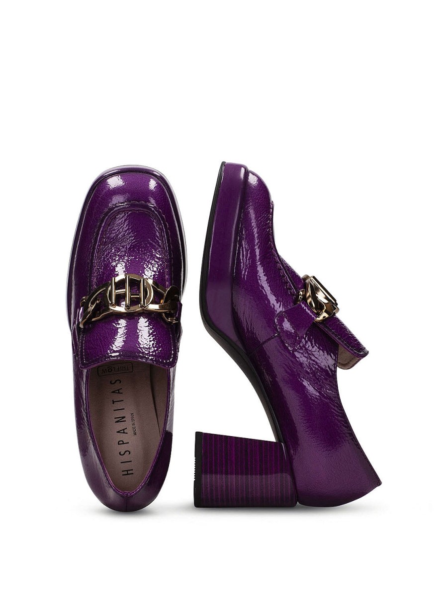 Calzado HISPANITAS | Mocasin Plataforma Piel Charol Morado