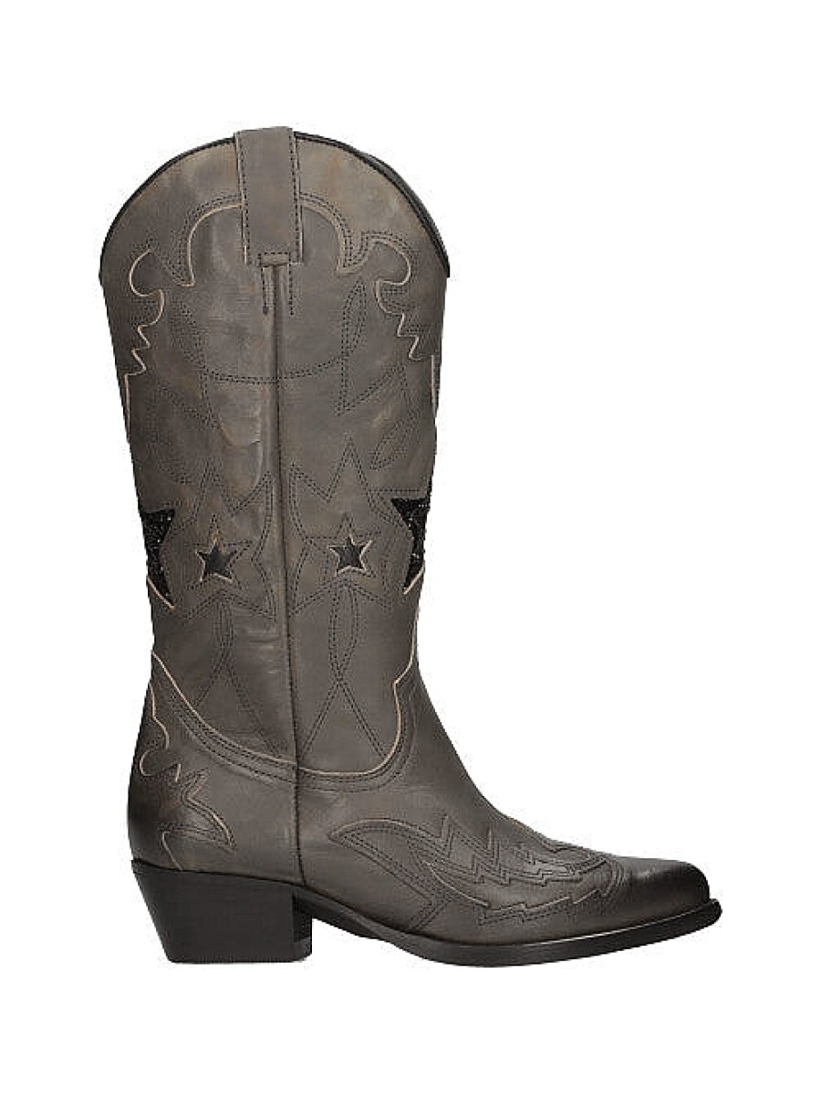 Calzado YACARE | Bota Cowboy Bordados Estrellas Piel Gris