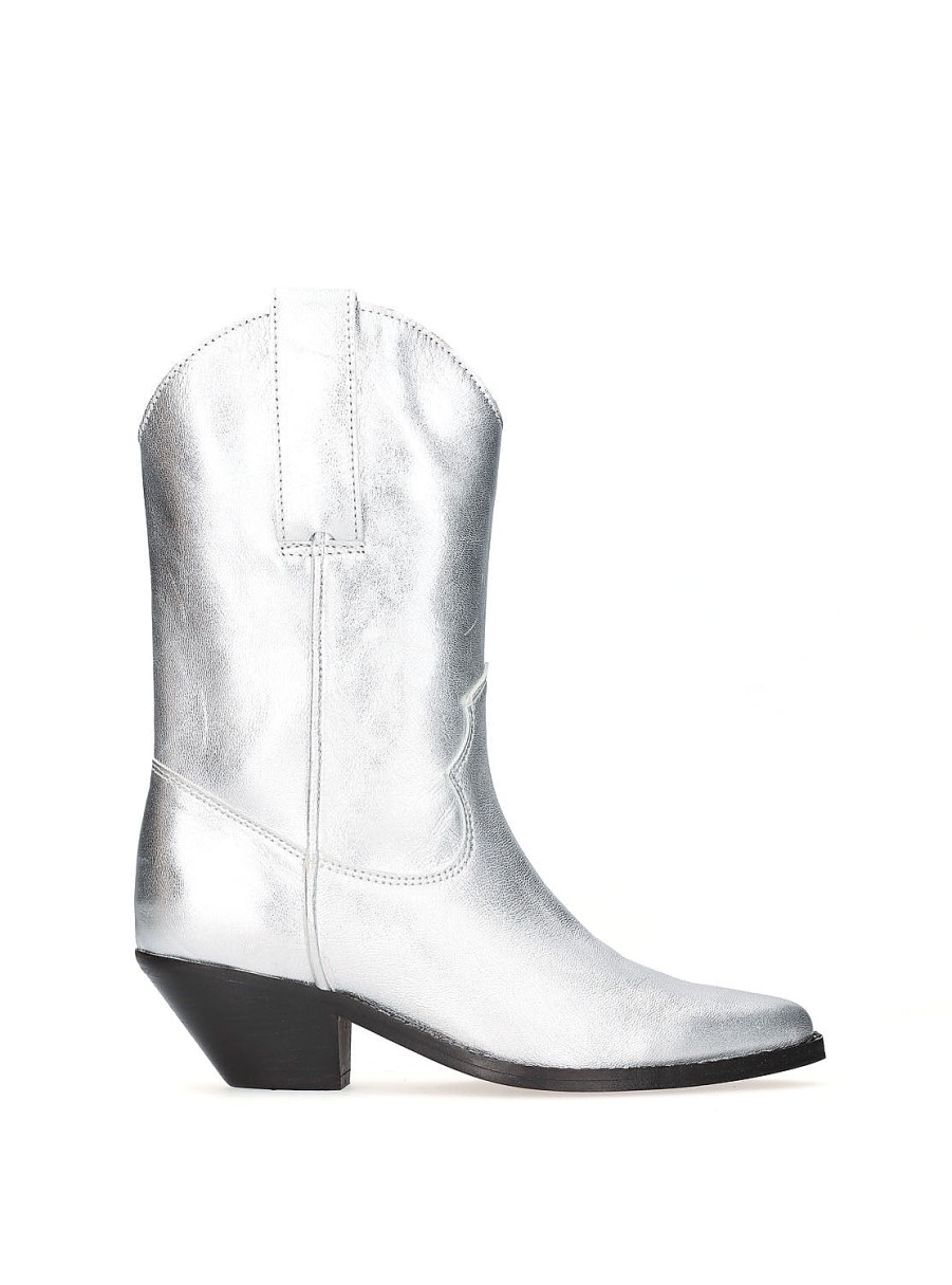 Calzado YACARE | Bota 3/4 Cowboy Piel Metalizada Plata